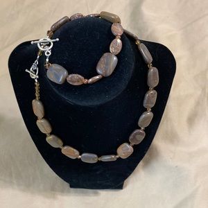 brown jasper necklace silver tone